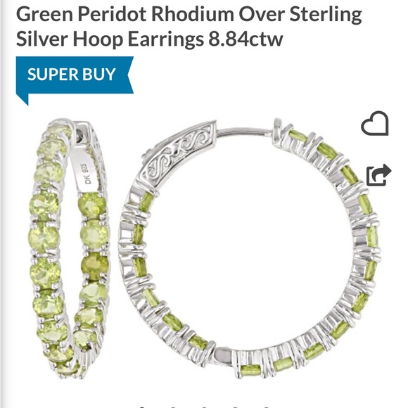 NWT Jtv Green Peridot Rhodium Over Sterling
Silver Hoop Earrings 8.84ctw - Picture 3 of 3